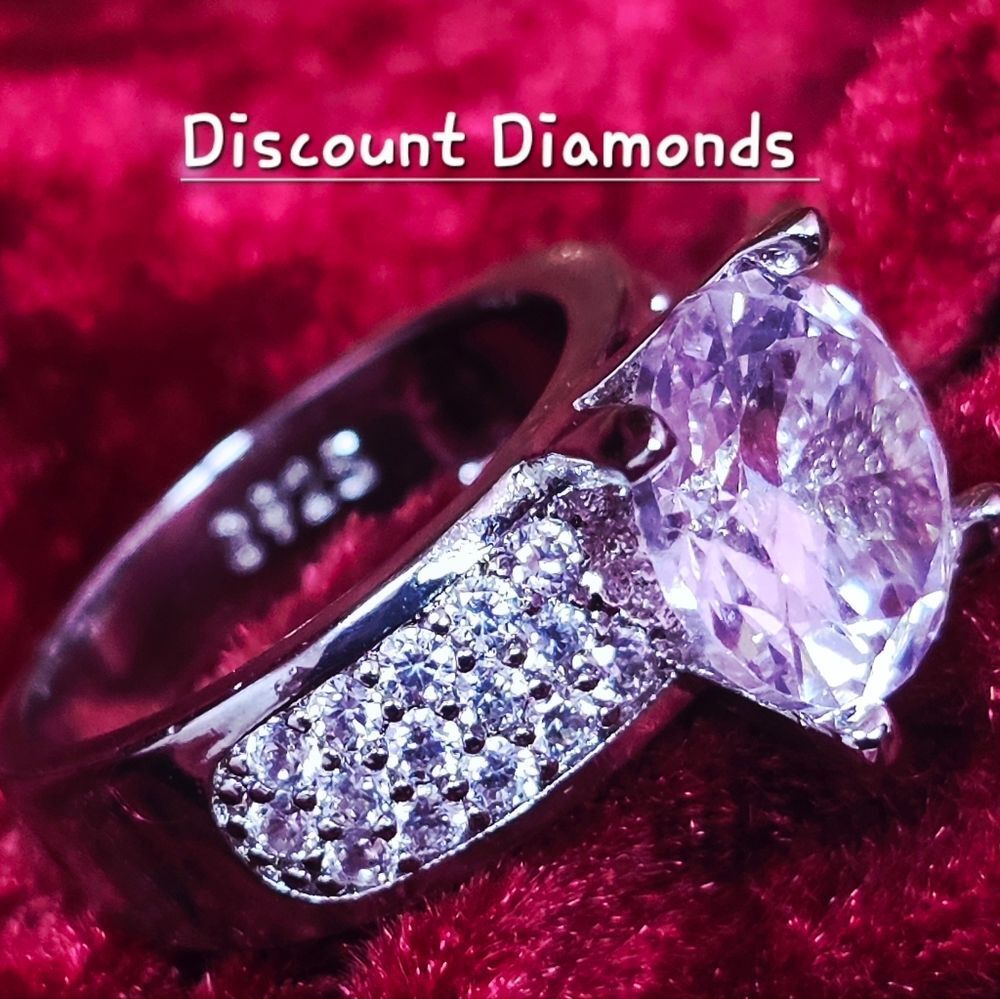 Clear White Diamond 2.90 Ct. & Clear White Baguette Diamond Ring 925 Silver